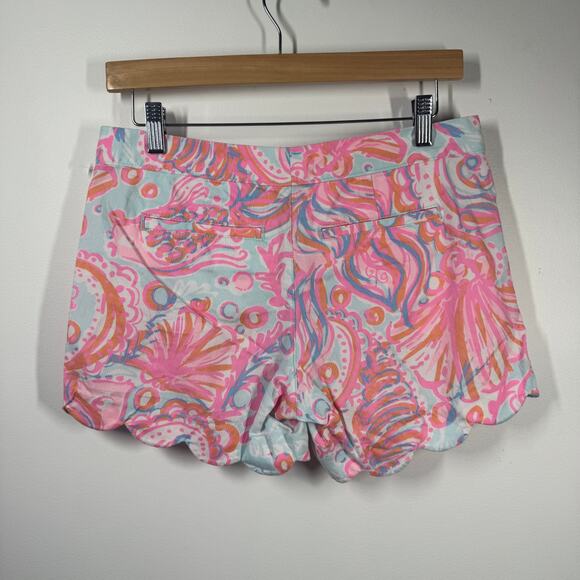 Lilly Pulitzer Shorts Women 2 Pink Buttercup 100% Cotton Scalloped Coastal Prep - Picture 2 of 8